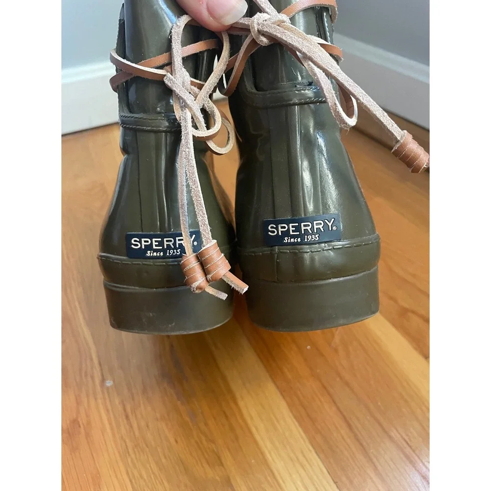 Sperry Top-Sider Saltwater Olive Green Rubber Rain Boots Womens 8 STS99566